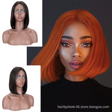 Popular color 10 inches Short Bob  With Middle Part  Brazilian Straight Hair Lace Front Wig Human Hair Wigs For Black Women